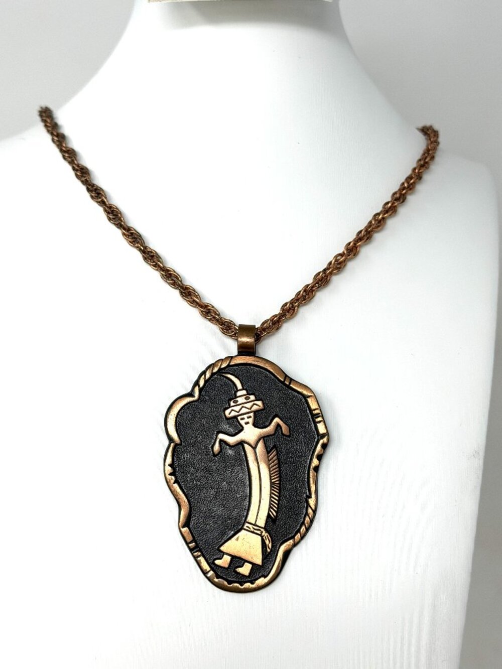 Vintage Bell Trading Post Necklace 23” Chain Copper Southwest Kachina Dancer